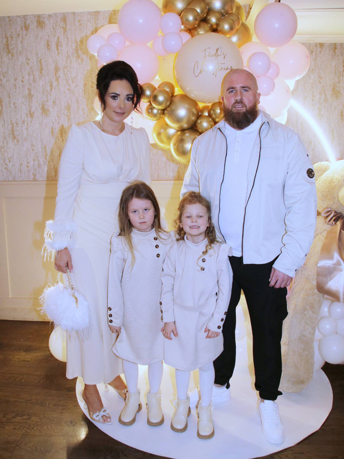 Family Christening celebration with pink and gold
